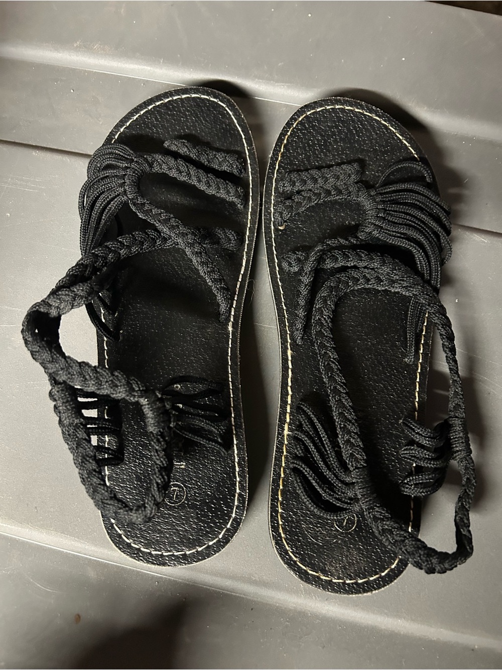 Women’s Black Braided Rope Sandals — Casual Slip-On Style